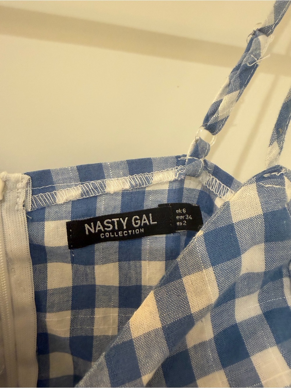Nasty Gal Light Blue Gingham Bow-Front Mini Dress - Picture 4 of 5
